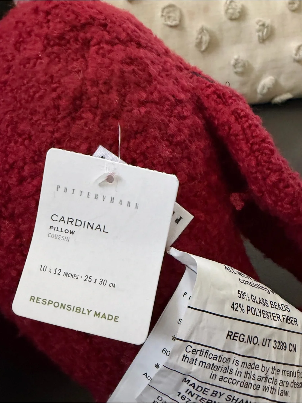 Pottery Barn Red Textured Cardinal Accent Pillow